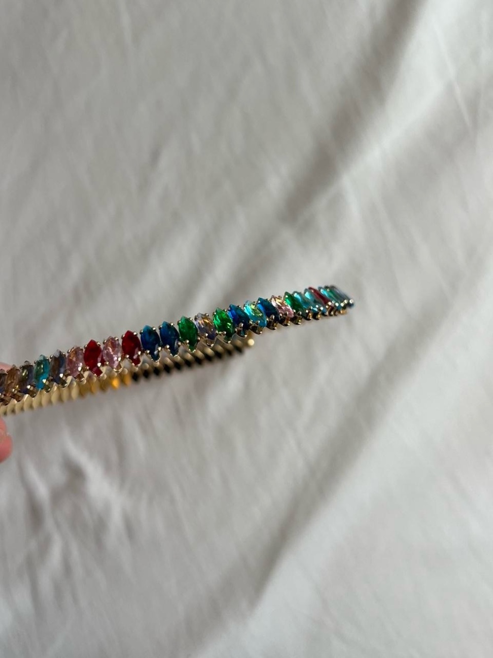 Gold Multicolor Crystal Tennis Necklace - Women Jewelry - Picture 6 of 8